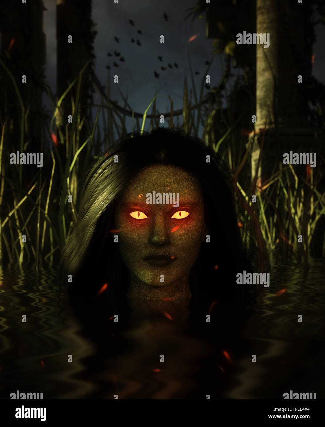 Fantasma della donna nel lago,3d i supporti misti per prenotare o illustrazione per la copertina del libro Foto Stock
