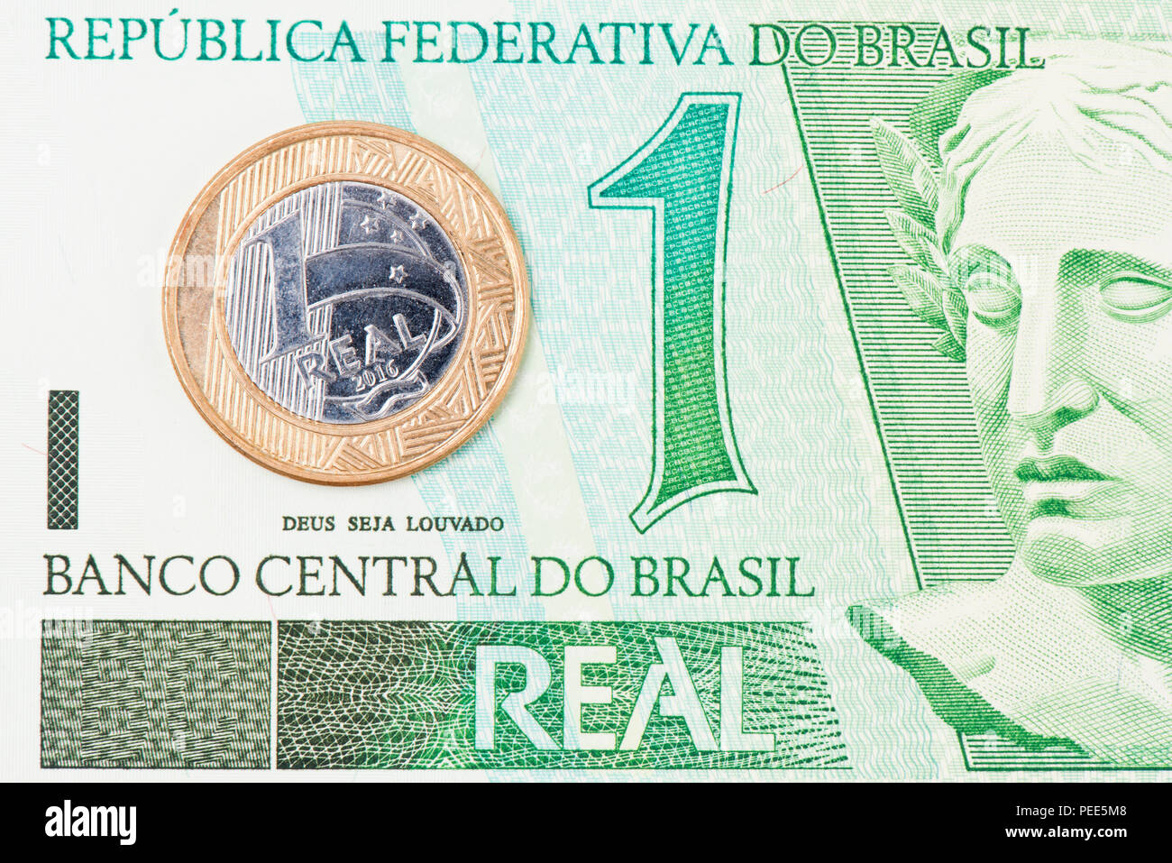 Dettaglio del brasiliano 1 BRL valuta Foto Stock