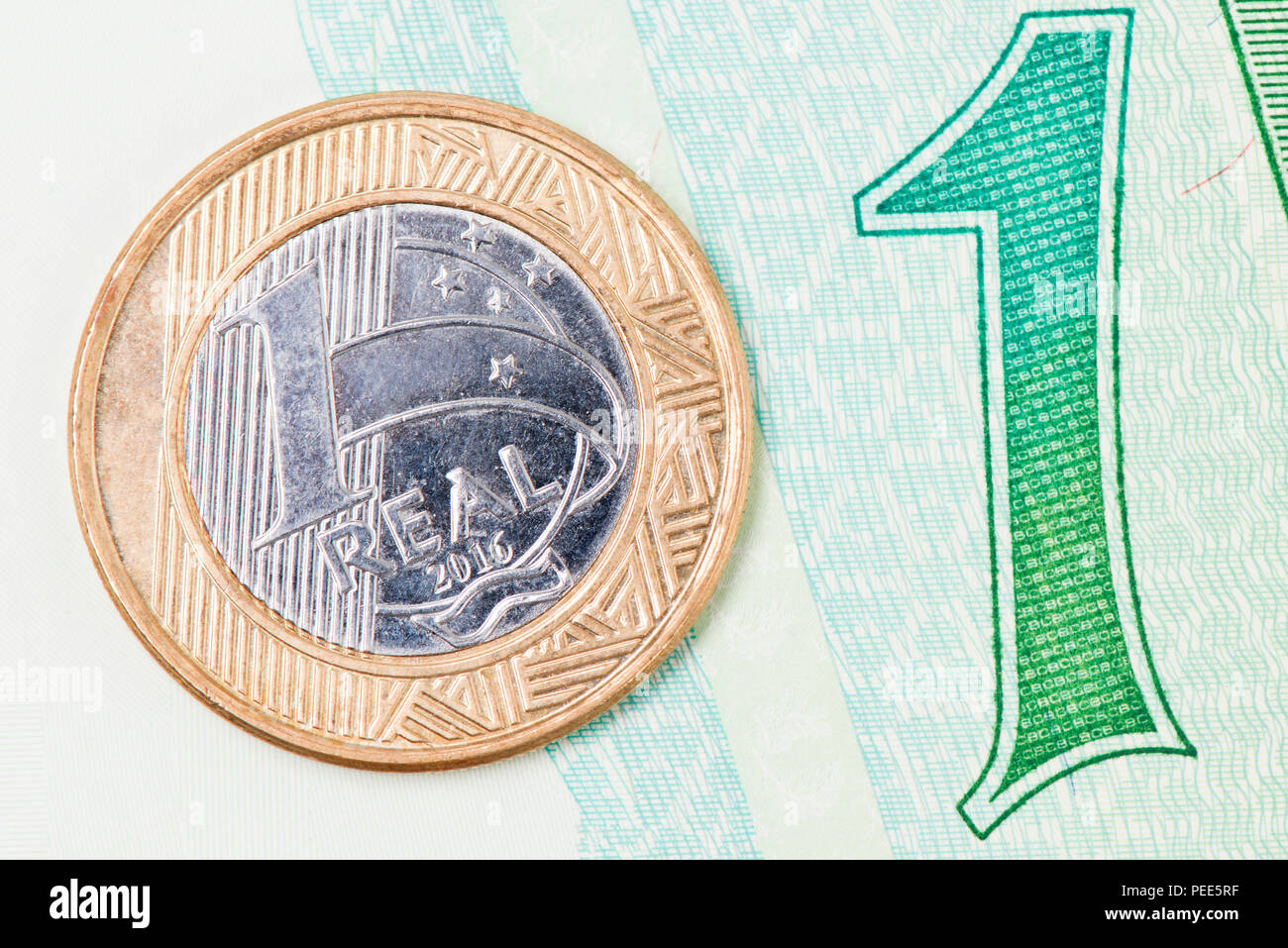 Dettaglio del brasiliano 1 BRL valuta Foto Stock