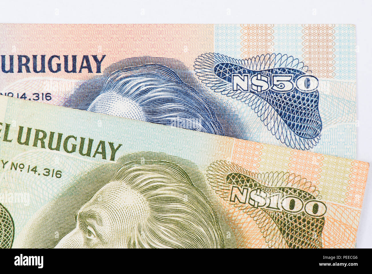 Close up dettaglio Uruguay carta moneta Foto Stock