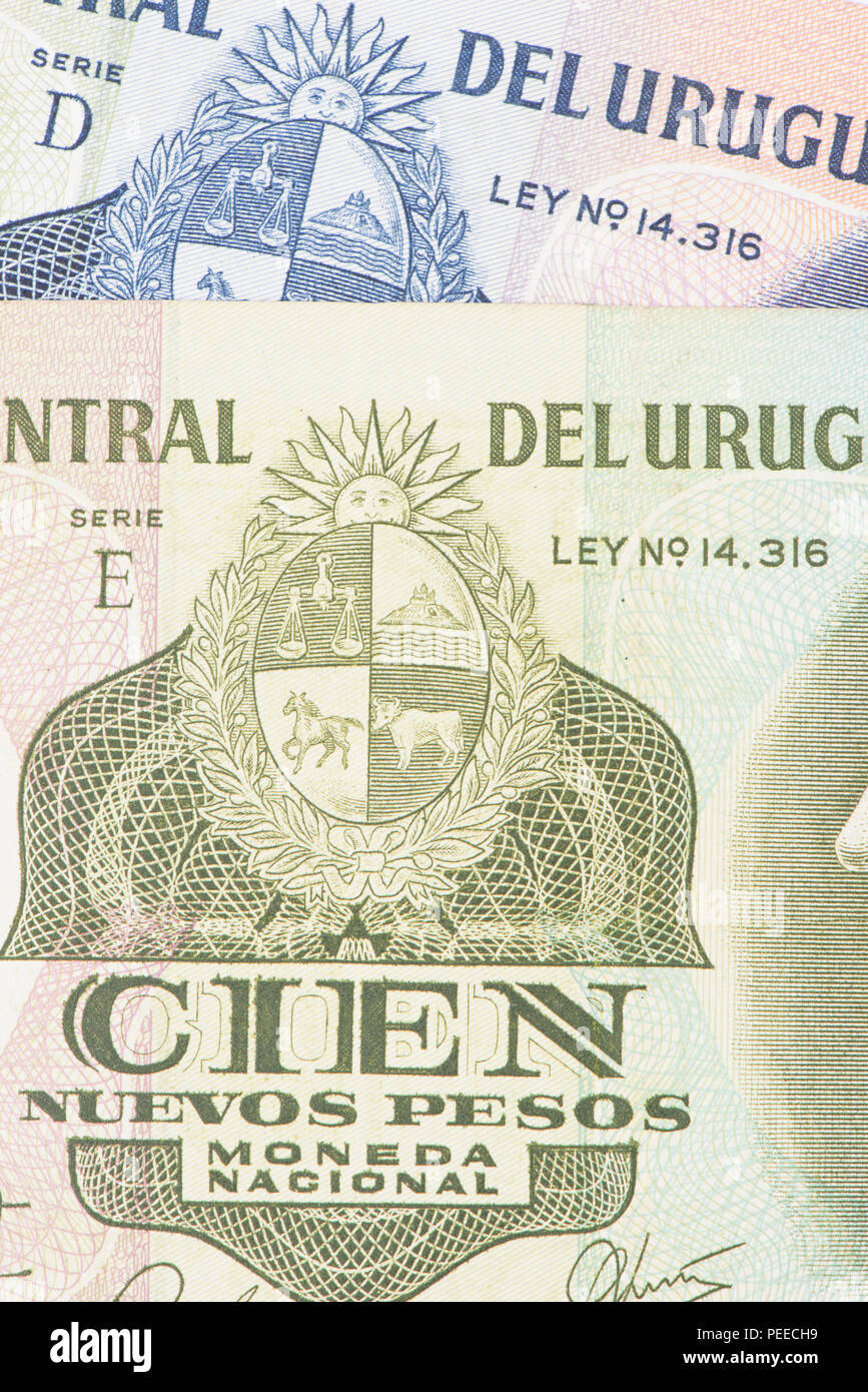 Close up dettaglio Uruguay carta moneta Foto Stock