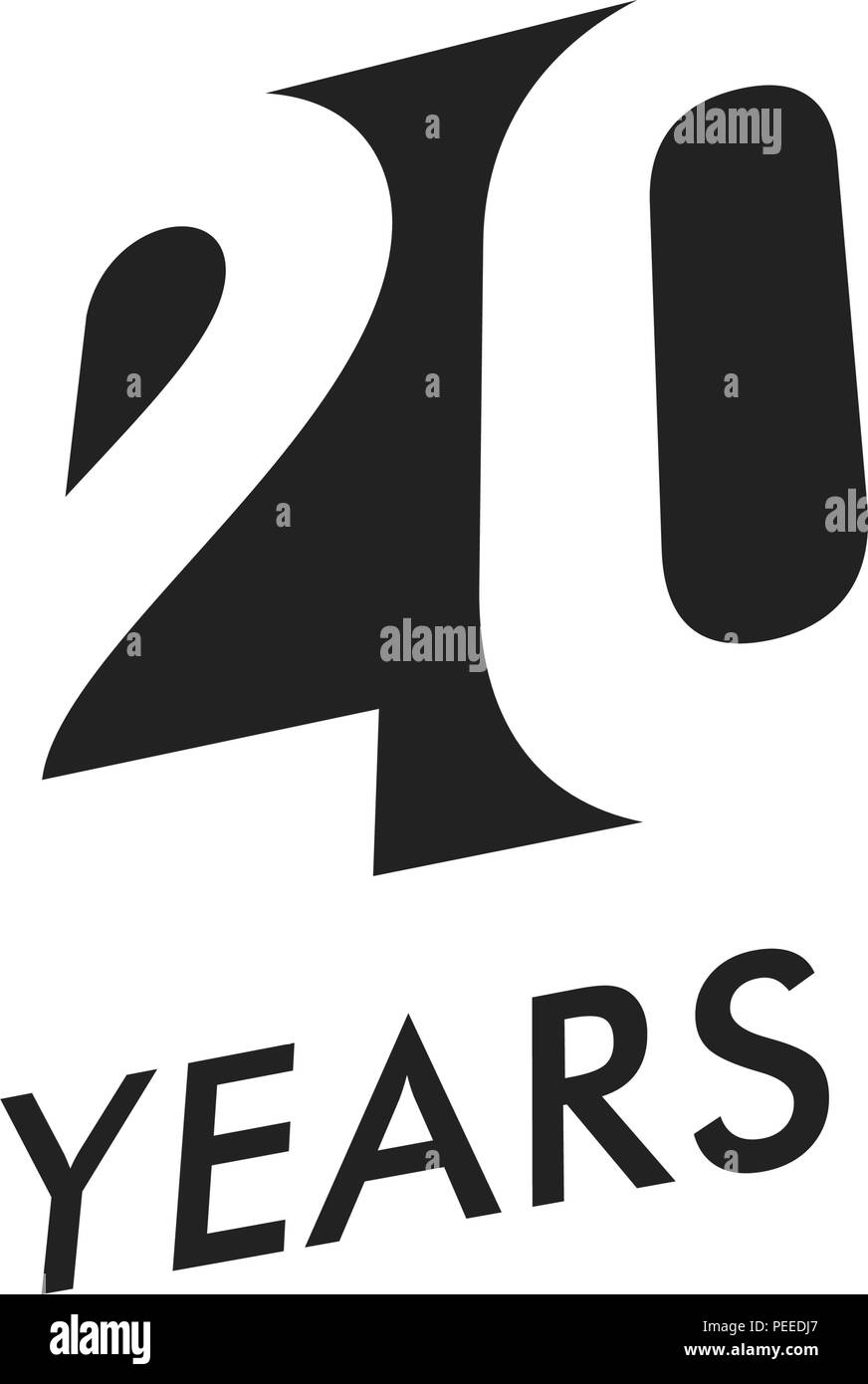 Venti anni emblema del vettore modello. Anniversario simbolo, lo spazio negativo design. Giubileo nero colore icona. Felice ventesimo compleanno, illustrazione astratta. Illustrazione Vettoriale