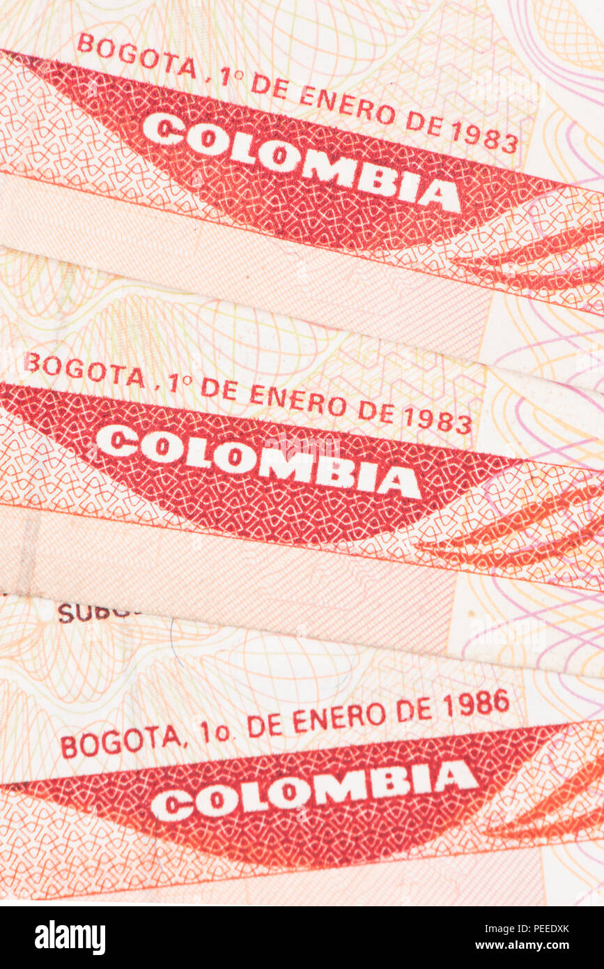 Close up dettaglio Colombia denaro cartaceo Foto Stock