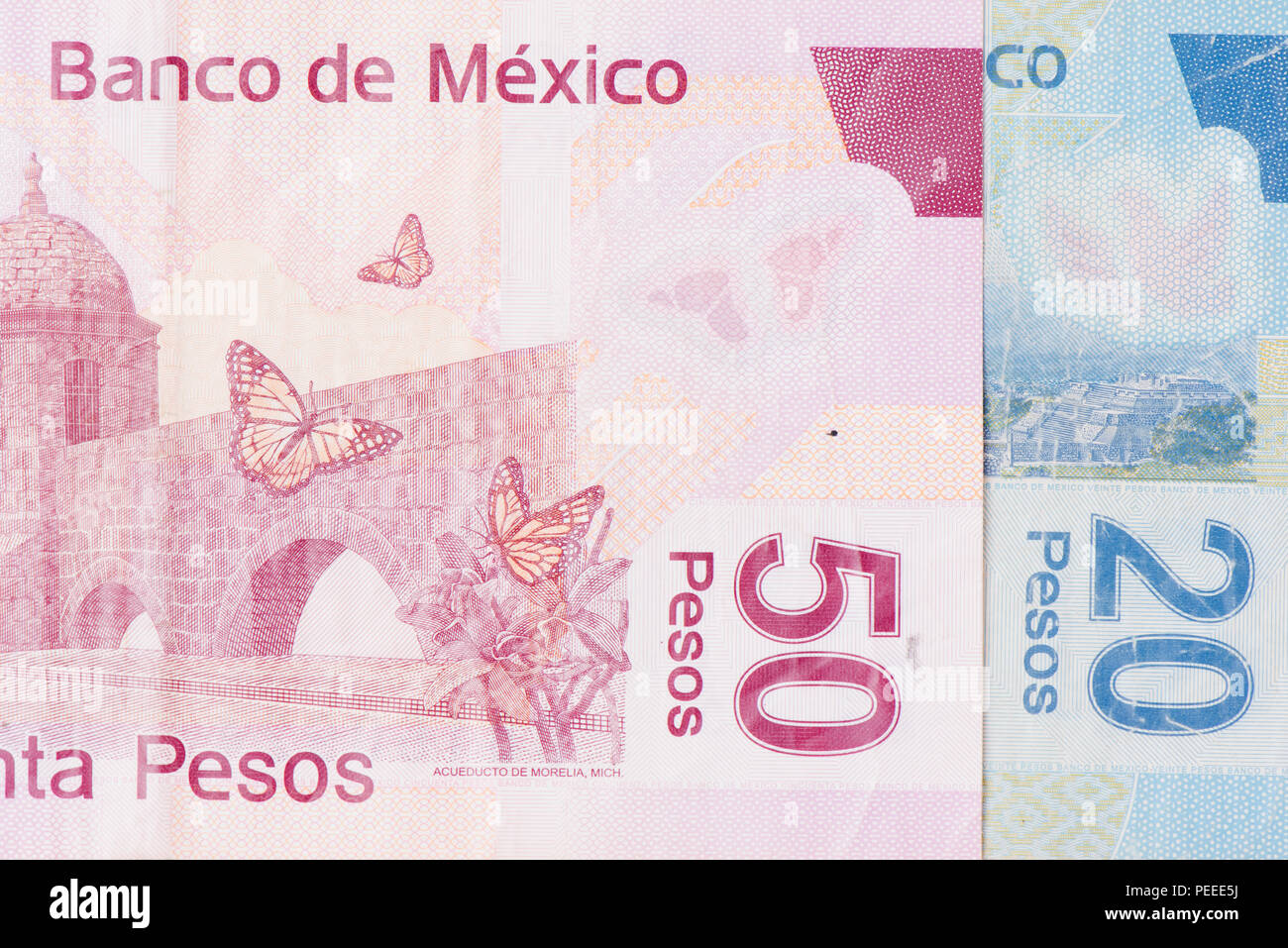 Close up dettaglio Messico carta moneta Foto Stock