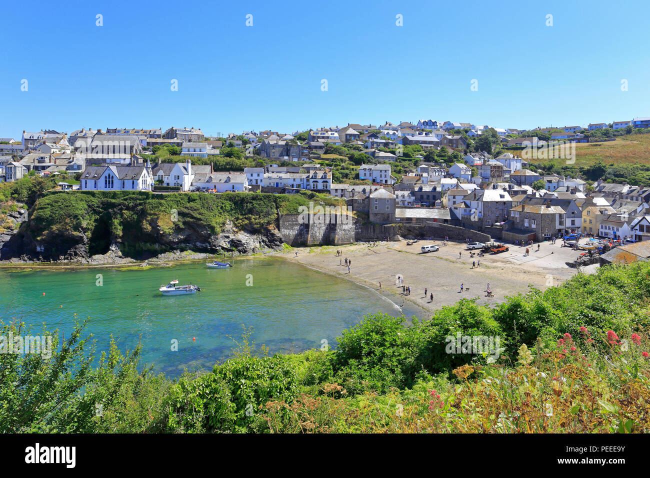 Port Issac Harbour, ubicazione della serie ITV Doc Martin, Cornwall, Inghilterra, Regno Unito. Foto Stock