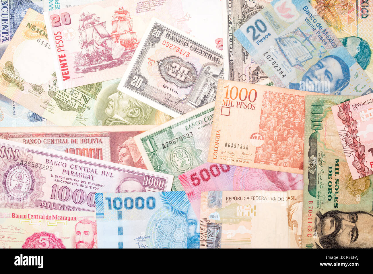 America del sud carta valute sfondo . Foto Stock
