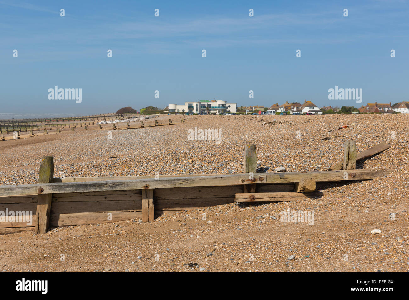 Angmering-on-Sea beach a ovest di Worthing West Sussex England Regno Unito vicino Kingston Foto Stock