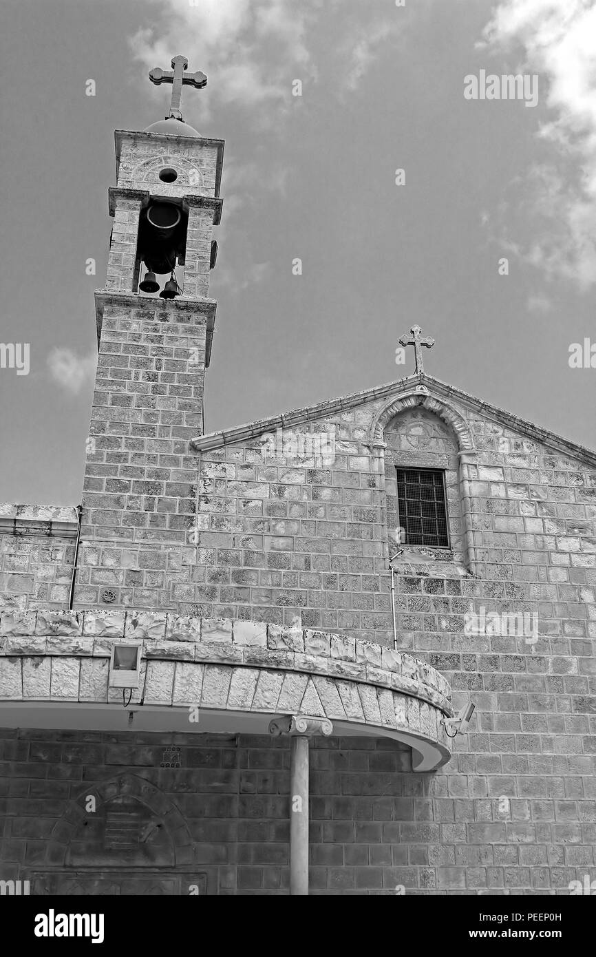 St Gabriels chiesa Greco Ortodossa dell'Annunciazione, Nazaret, Israele. In bianco e nero il filtro Foto Stock