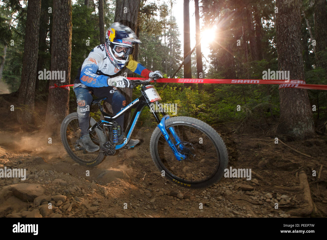 Marcelo Gutierrez (COL) racing al Crankworx Garbanzo DH evento, Whistler, BC, Canada. Agosto 14, 2018. Foto Stock
