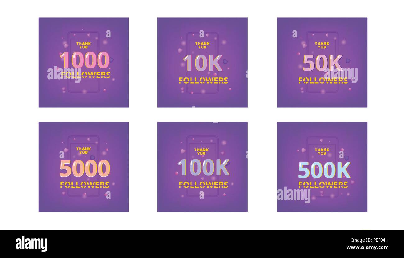 Set di ringraziare la mia seguaci di banner. Ultra Violet le palette di colori. Elemento di design grafico. Illustrazione Vettoriale. Illustrazione Vettoriale