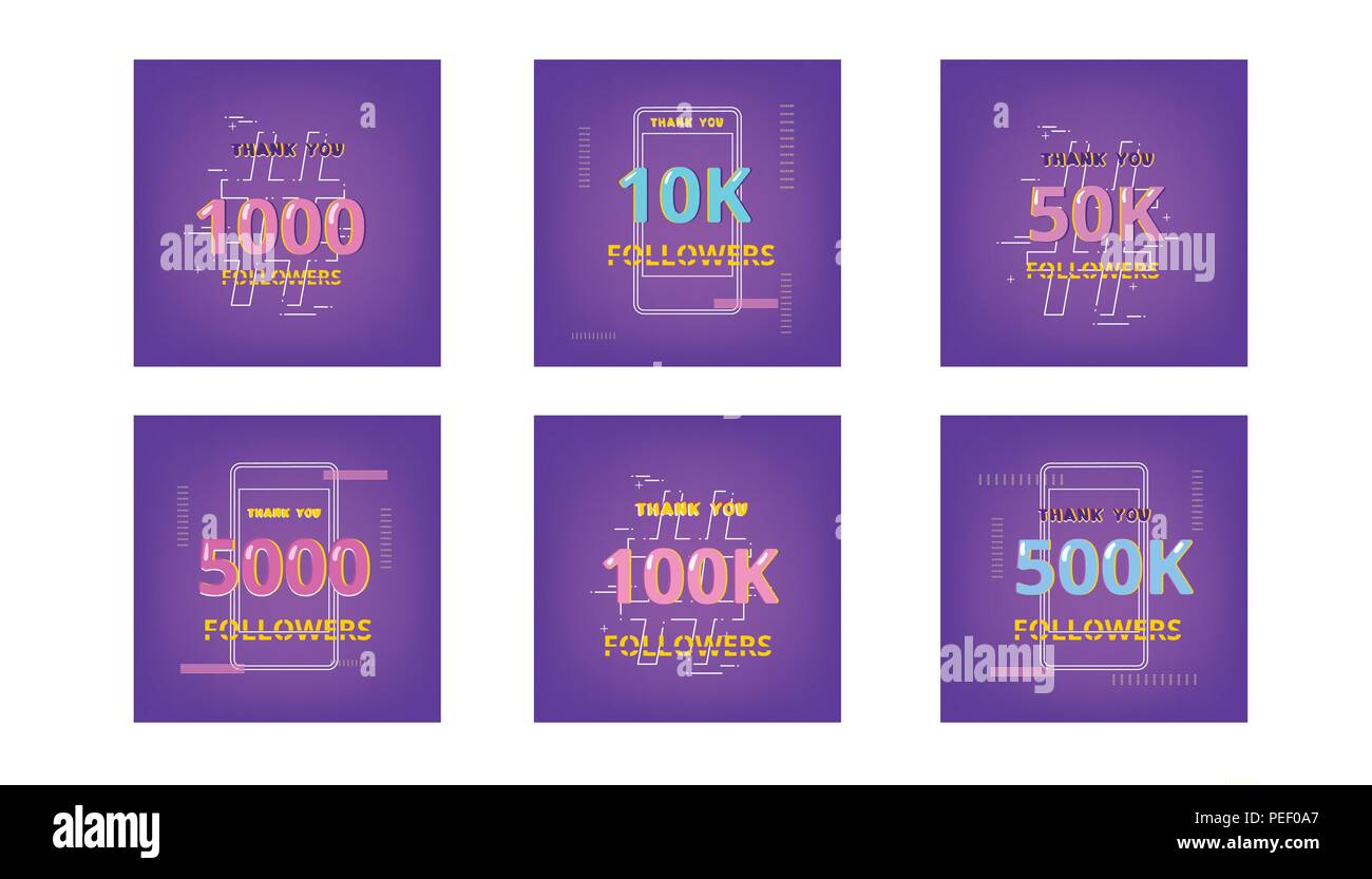 Set di modelli per i social media post. Ultra Violet le palette di colori. Seguaci grazie banner. Illustrazione Vettoriale. Illustrazione Vettoriale