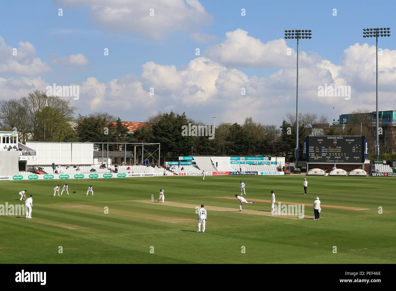 Vista generale del gioco durante Essex CCC vs Durham MCCU, inglese MCC Università Match Cricket al Cloudfm County Ground il 3 aprile 2017 Foto Stock
