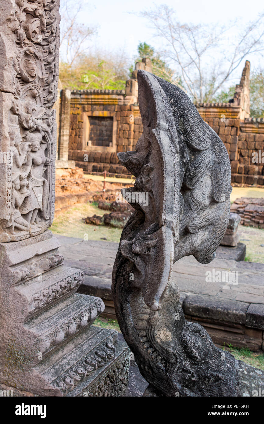 Naga a Prasat Hin di Phnom Rung Historical Park, Buriram Thailandia Foto Stock