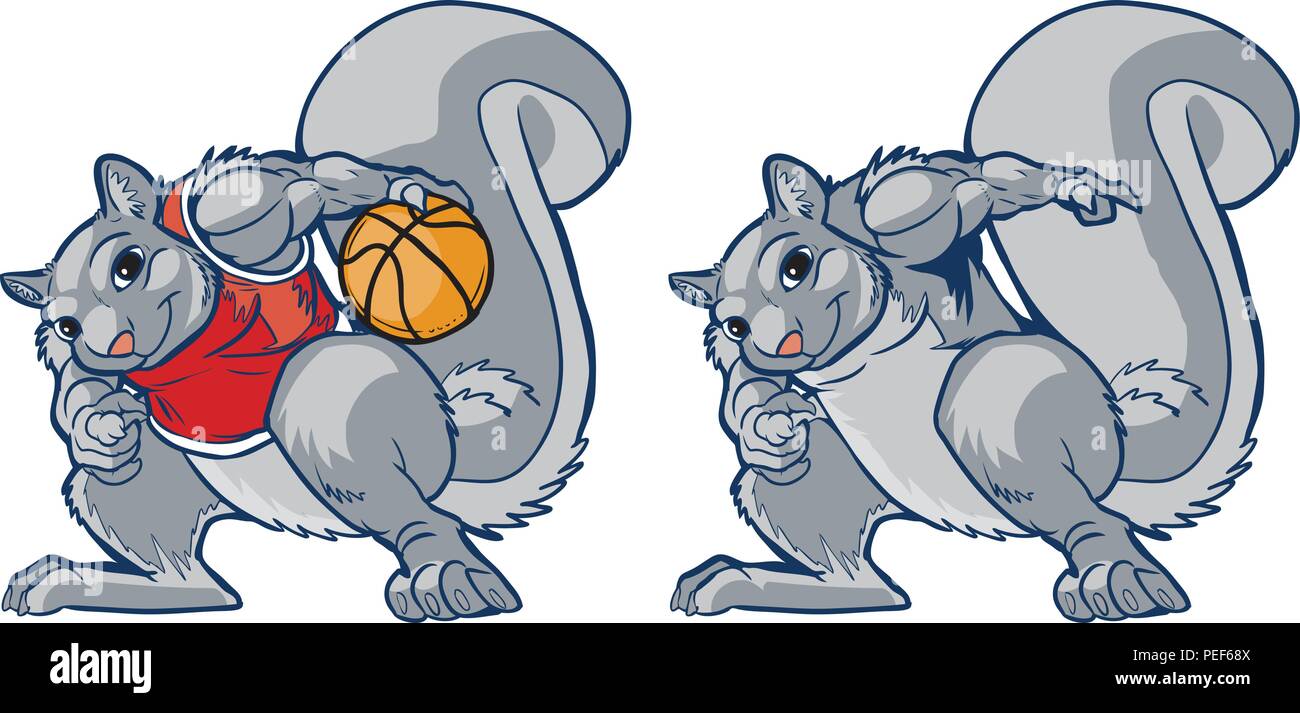 Vector cartoon clip art illustrazione di una dura ma sorridente scoiattolo  muscolare in una partita di basket palming uniforme una sfera. Contiene  anche una versione normale Immagine e Vettoriale - Alamy