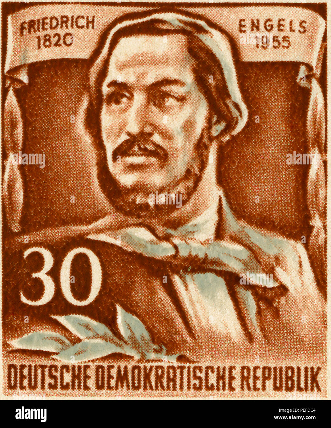 Friedrich Engels Commemorative francobollo, Germania orientale, DDR, 1955 Foto Stock