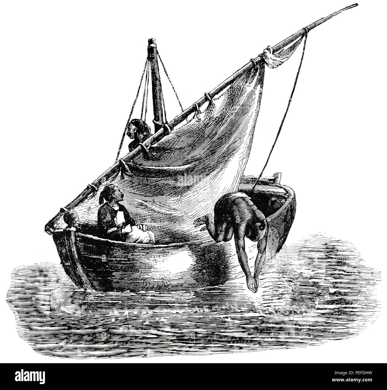 La pesca delle spugne al largo della costa della Siria, illustrazione, Classico portafoglio di vettori primitivi, da Marshall M. Kirman, ferroviarie del mondo Publ. Co., illustrazione, 1895 Foto Stock