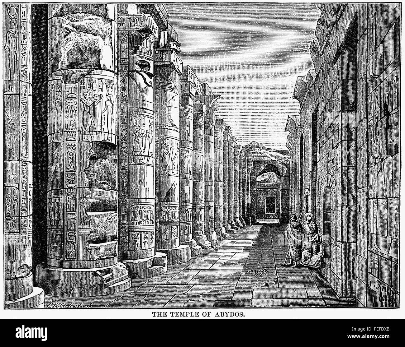 Tempio di Abydos, Egitto, illustrazione, encyclopaedia - Wikizionario della storia universale, Volume 1, il mondo antico, da John Clark Ridpath, la Jones Fratelli Publishing Company, 1885 Foto Stock