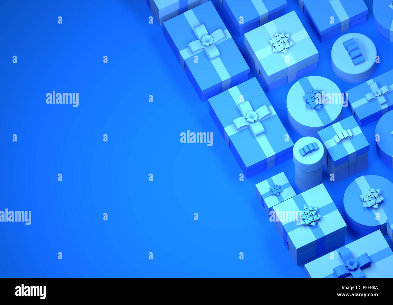 Righe blu di avvolgere i regali di Natale. La configurazione di sfondo design, 3D illustrazione Foto Stock