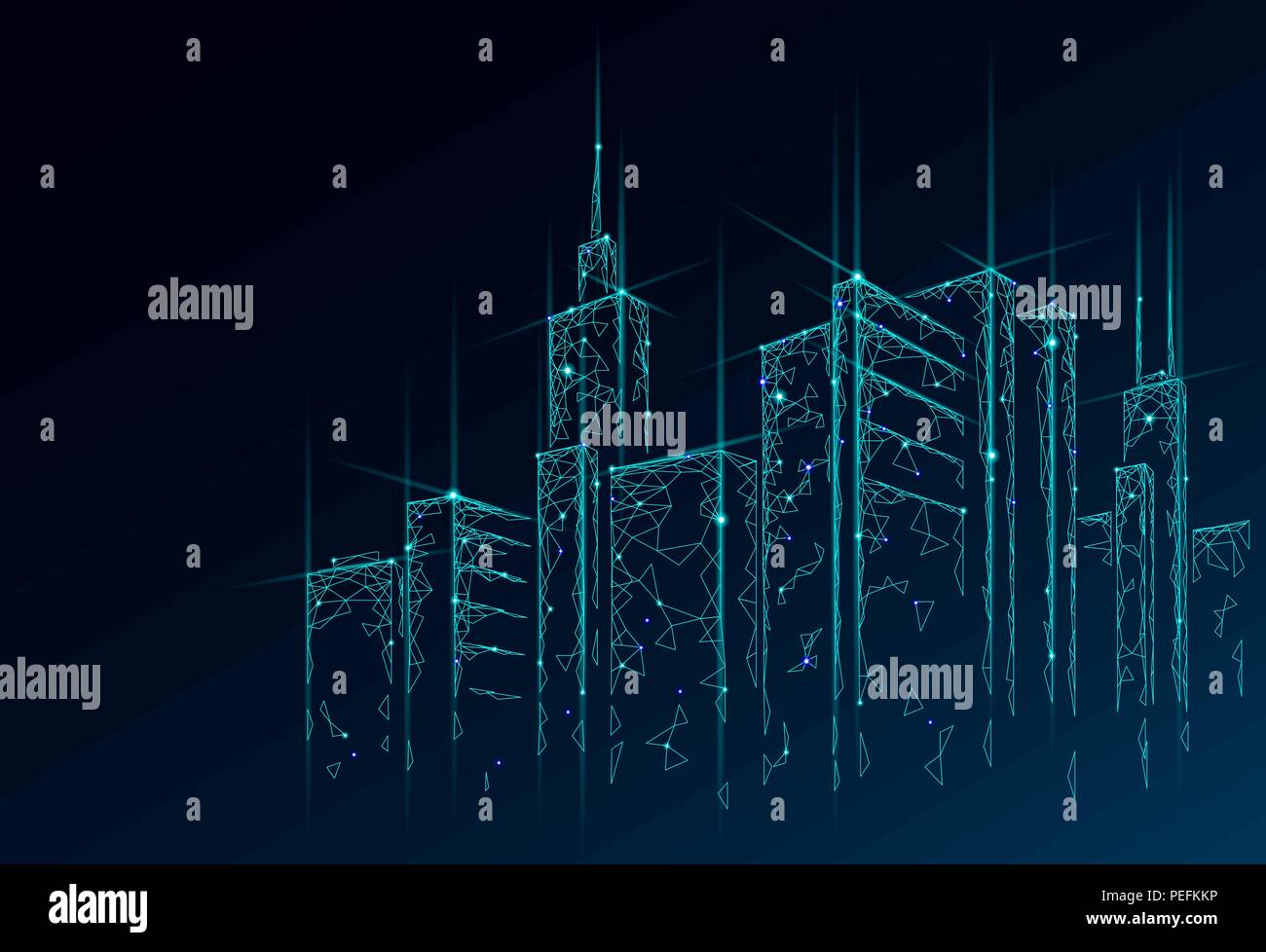 Bassa poli smart city 3D maglia di filo. Intelligent building automation system concetto aziendale. Web online reti di computer. Architettura paesaggio urbano tecnologia banner sketch illustrazione vettoriale Illustrazione Vettoriale