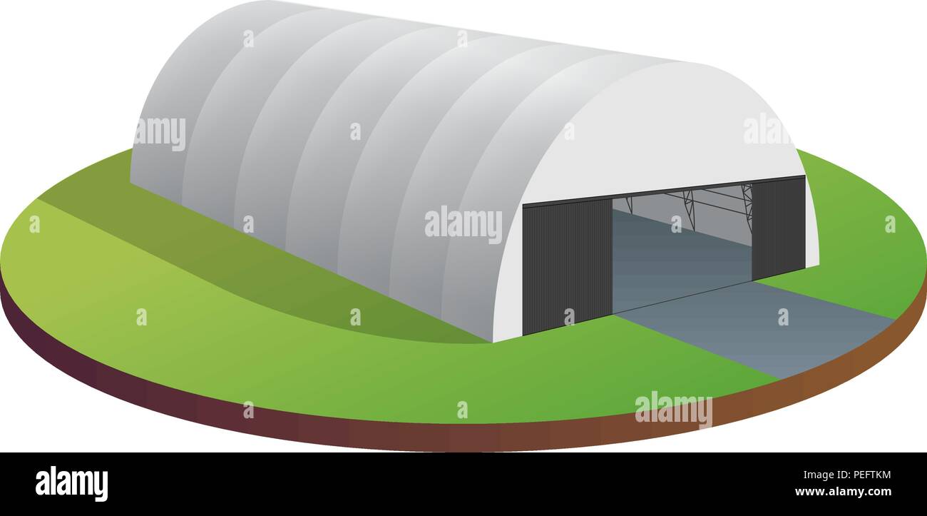 Tenda telone tenda magazzino provvisorio exhibition hall di tunnel aereo hangar. Fienile costruzione dell'edificio wireframe. Cancella il telaio di taglio. Vector isomet Illustrazione Vettoriale