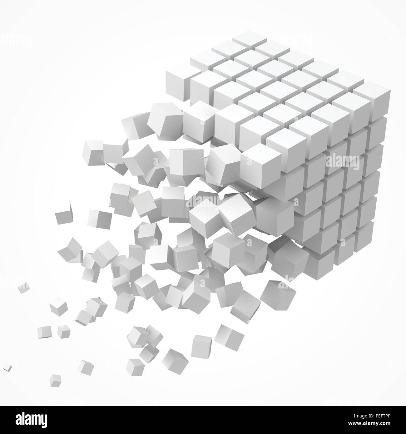 Piccoli cubi formanti un grande cubo. blockchain e grandi cncept dati. 3D stile illustrazione vettoriale. Illustrazione Vettoriale
