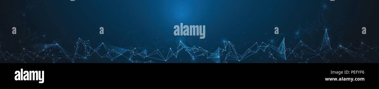 Abstract molecole banner con la Circle Line, geometrica poligono,Modello Triangolo. Il design del vettore di comunicazione di rete sulla tecnologia blu scuro backgrou Illustrazione Vettoriale