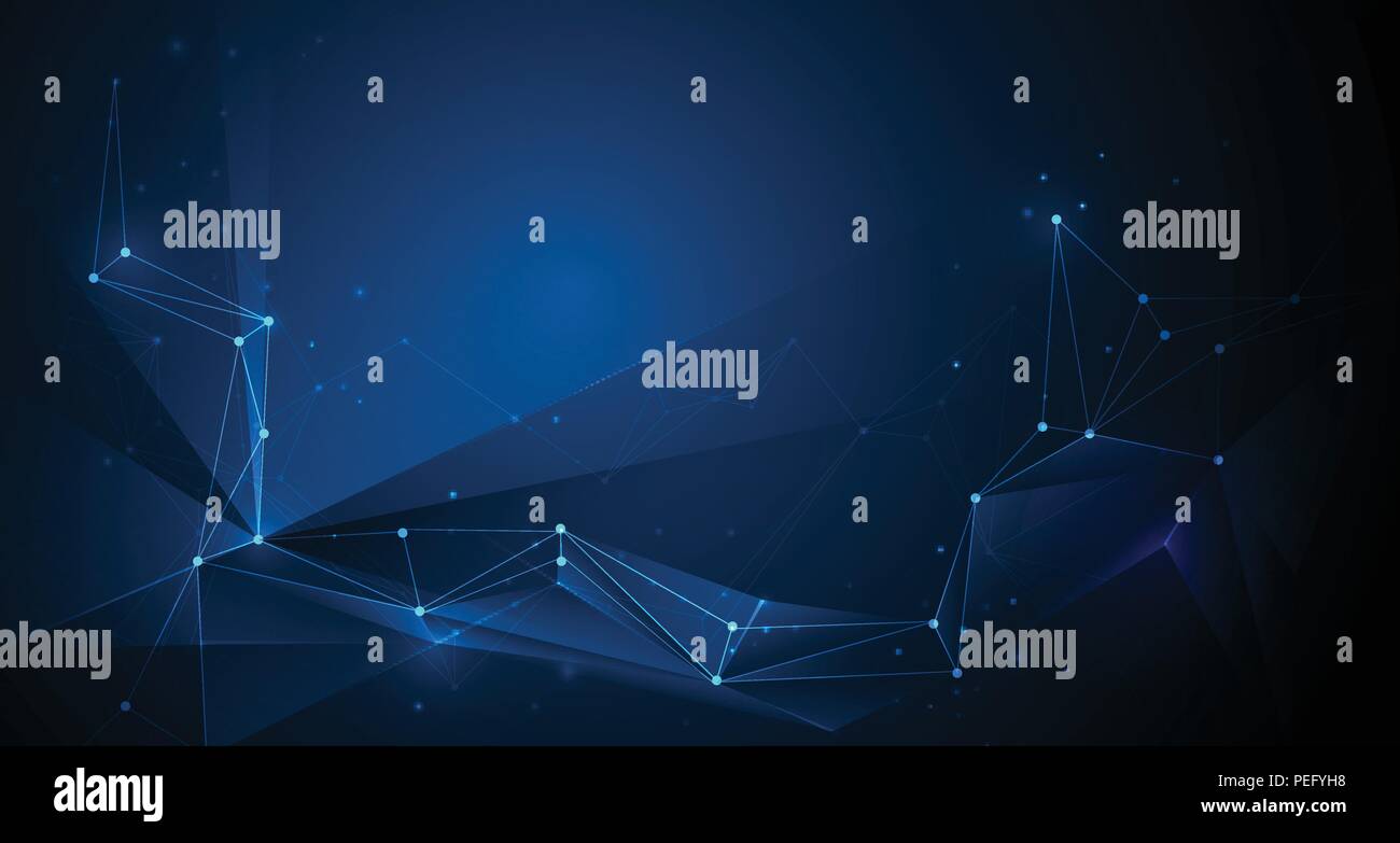 Illustrazione molecole astratta con linee geometriche, Poligono, Triangolo pattern. Il design del vettore di comunicazione di rete sulla tecnologia blu scuro backgrou Illustrazione Vettoriale