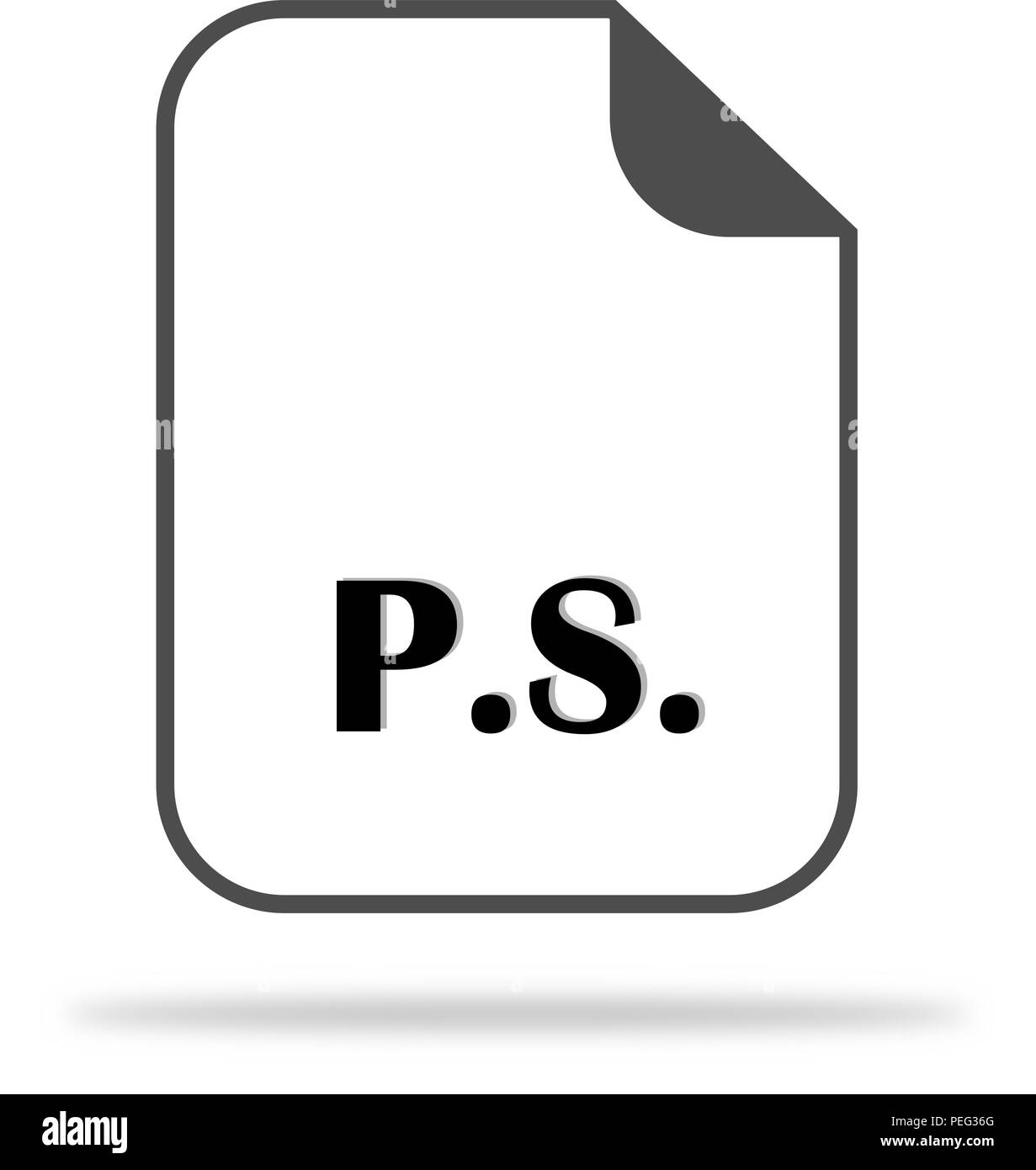 La sigla P.S. sull'icona del documento. È scritto dopo il testo principale. Illustrazione Vettoriale