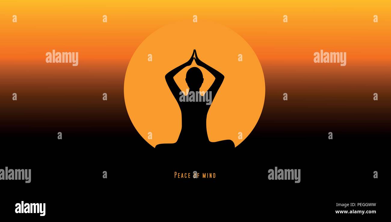 Lo Yoga persona seduta in una lotus rappresentano silhouette tramonto illustrazione vettoriale EPS10 Illustrazione Vettoriale