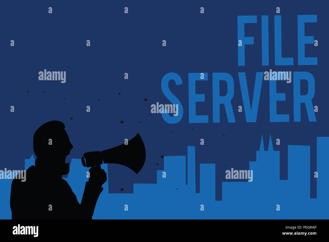 Testo della scrittura la scrittura del file server. Concetto significato dispositivo che controlla l'accesso a separatamente i dati memorizzati uomo azienda megafono politico di lingua Foto Stock