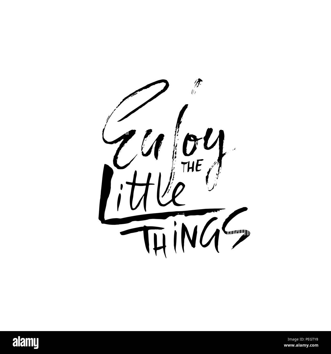 Godetevi le piccole cose. Disegnata a mano pennello asciutto lettering. Illustrazione di inchiostro. La calligrafia moderna frase. Illustrazione Vettoriale. Illustrazione Vettoriale