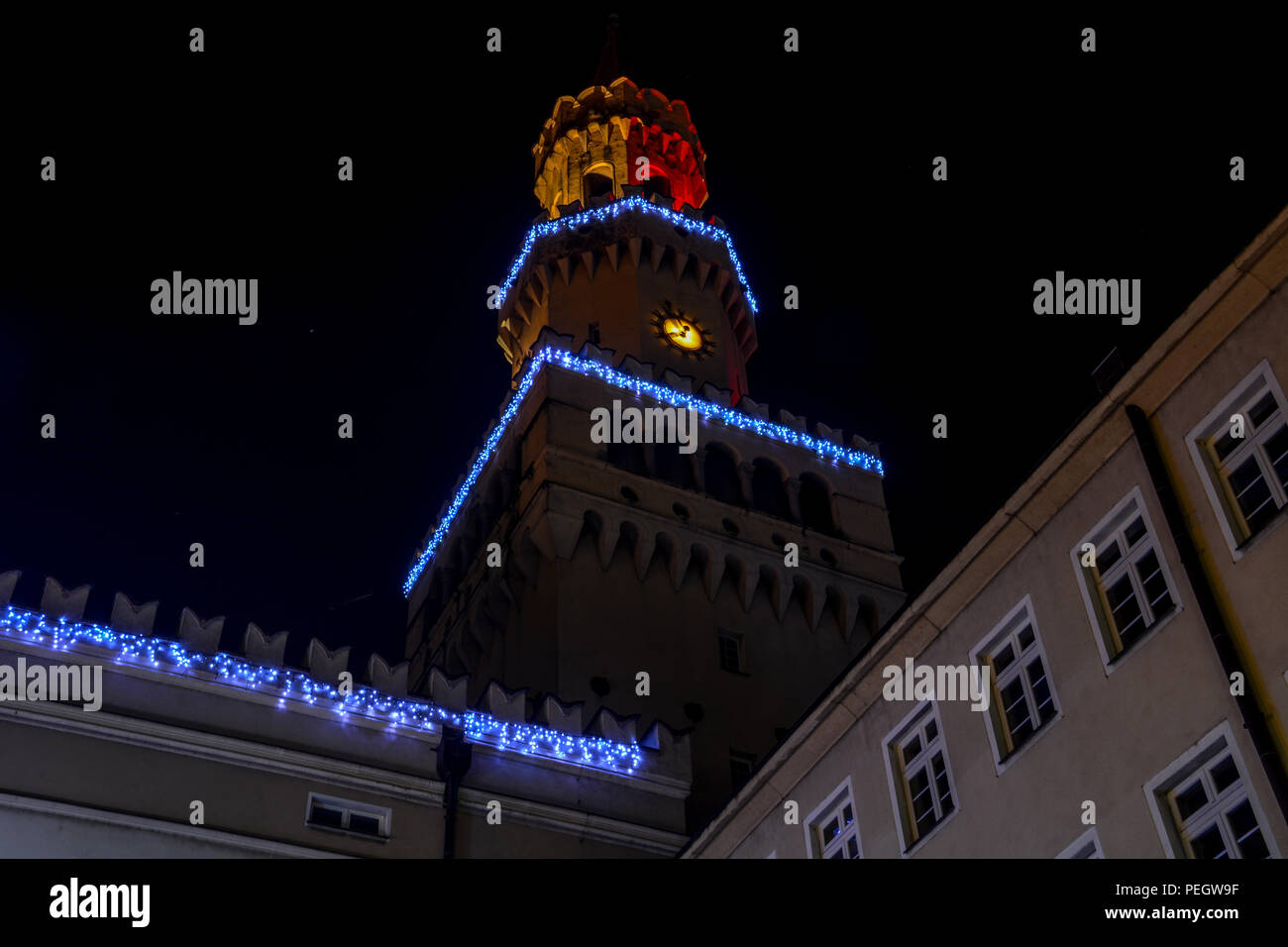 La città di notte Opole Polonia centrale area quadrata Foto Stock