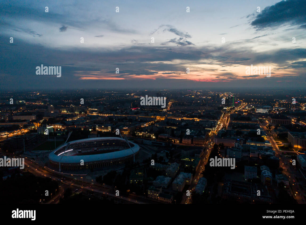Minsk, Bielorussia, 14 agosto 2018 - Stadio Olimpico Nazionale Dinamo è un multi-purpose il calcio e lo stadio di atletica a Minsk, Bielorussia, ha riaperto dopo un Foto Stock