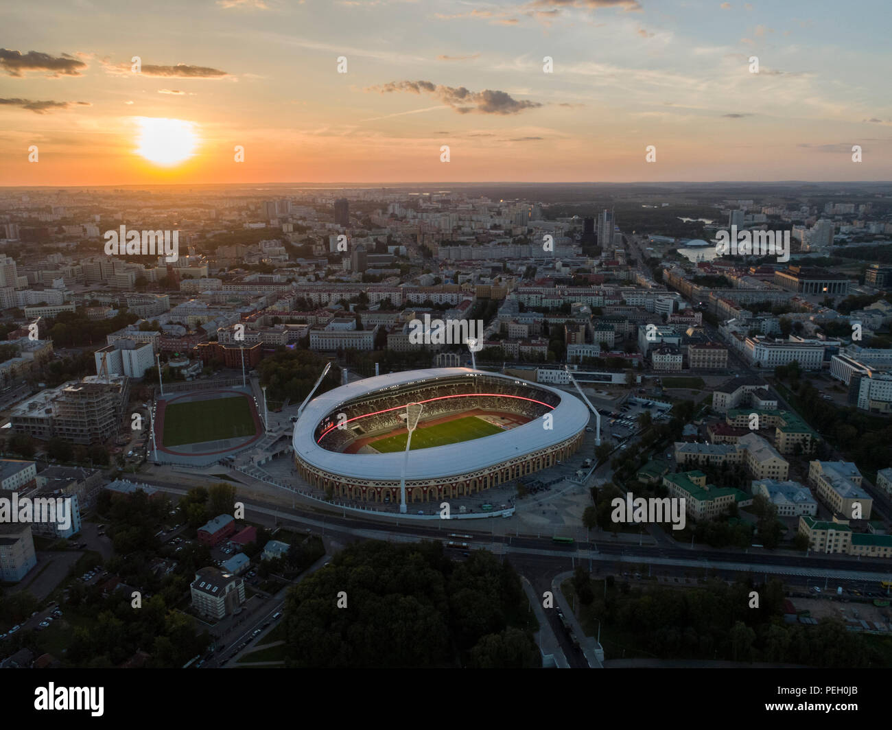 Minsk, Bielorussia, 14 agosto 2018 - Stadio Olimpico Nazionale Dinamo è un multi-purpose il calcio e lo stadio di atletica a Minsk, Bielorussia, ha riaperto dopo un Foto Stock