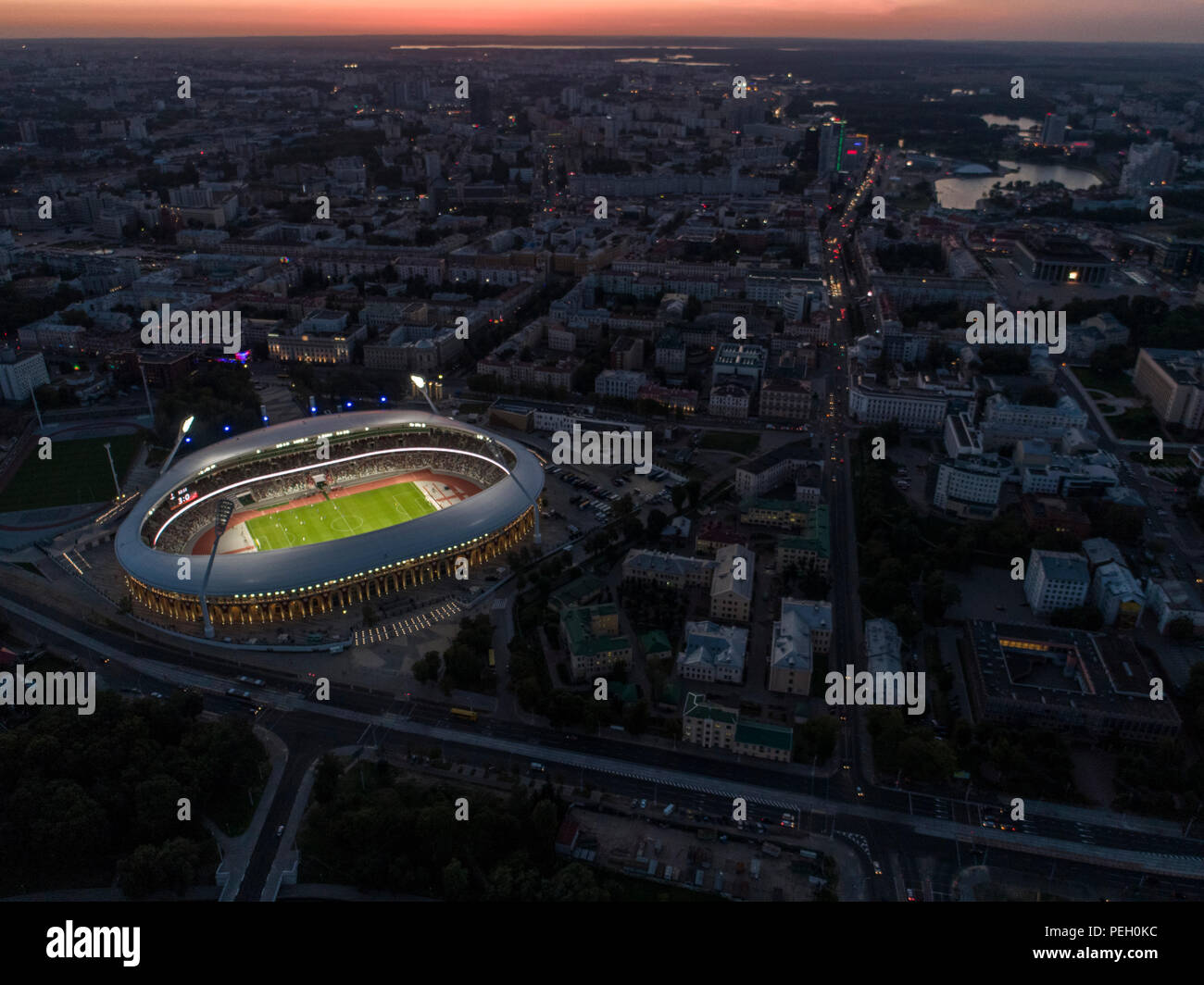 Minsk, Bielorussia, 14 agosto 2018 - Stadio Olimpico Nazionale Dinamo è un multi-purpose il calcio e lo stadio di atletica a Minsk, Bielorussia, ha riaperto dopo un Foto Stock