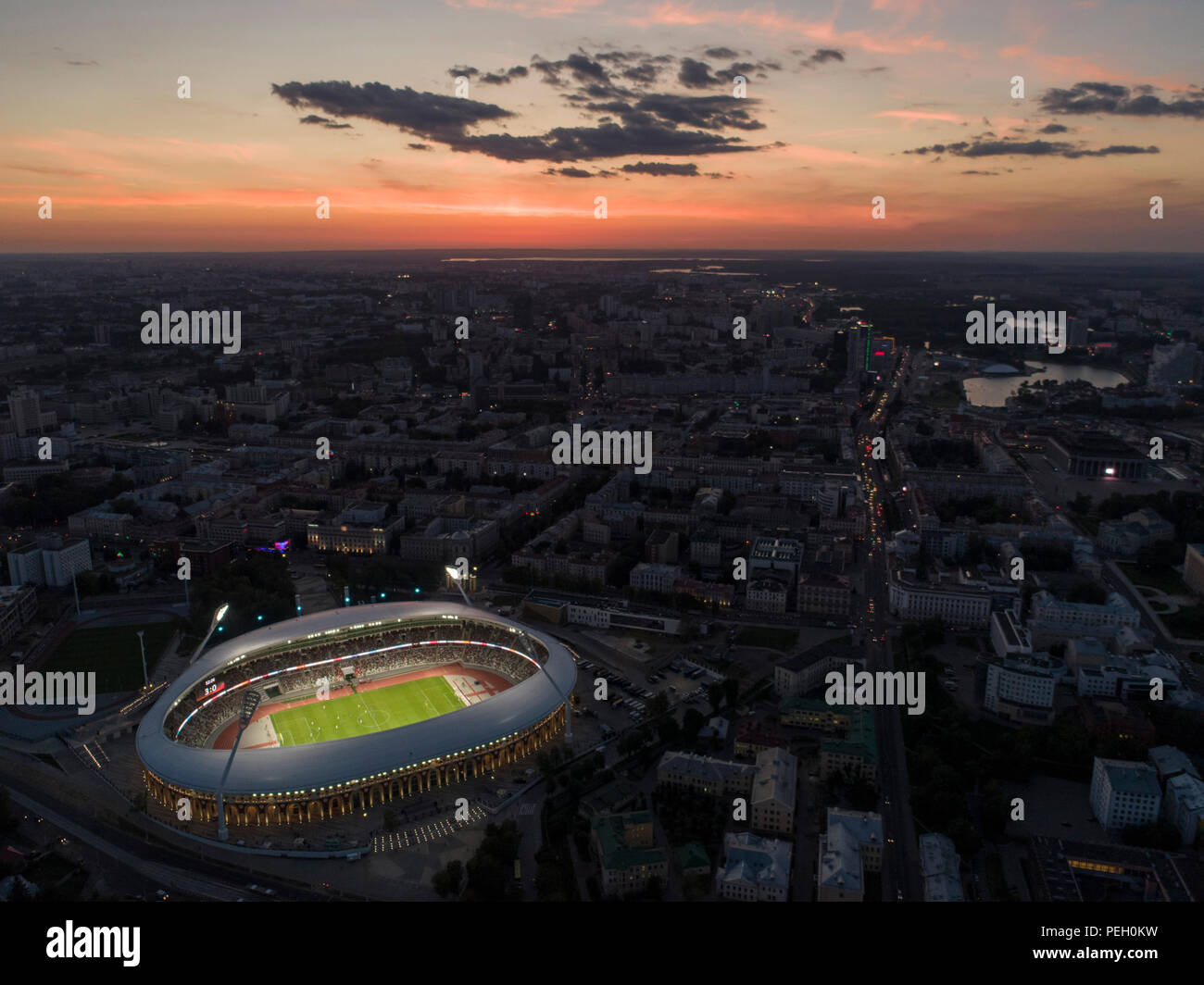 Minsk, Bielorussia, 14 agosto 2018 - Stadio Olimpico Nazionale Dinamo è un multi-purpose il calcio e lo stadio di atletica a Minsk, Bielorussia, ha riaperto dopo un Foto Stock