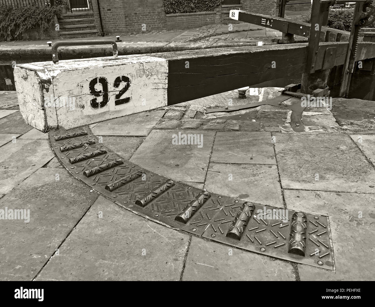 Bloccare 92, Rochdale Canal, Castlefield, Manchester North West England, Regno Unito, M3 4LZ in bianco e nero Foto Stock