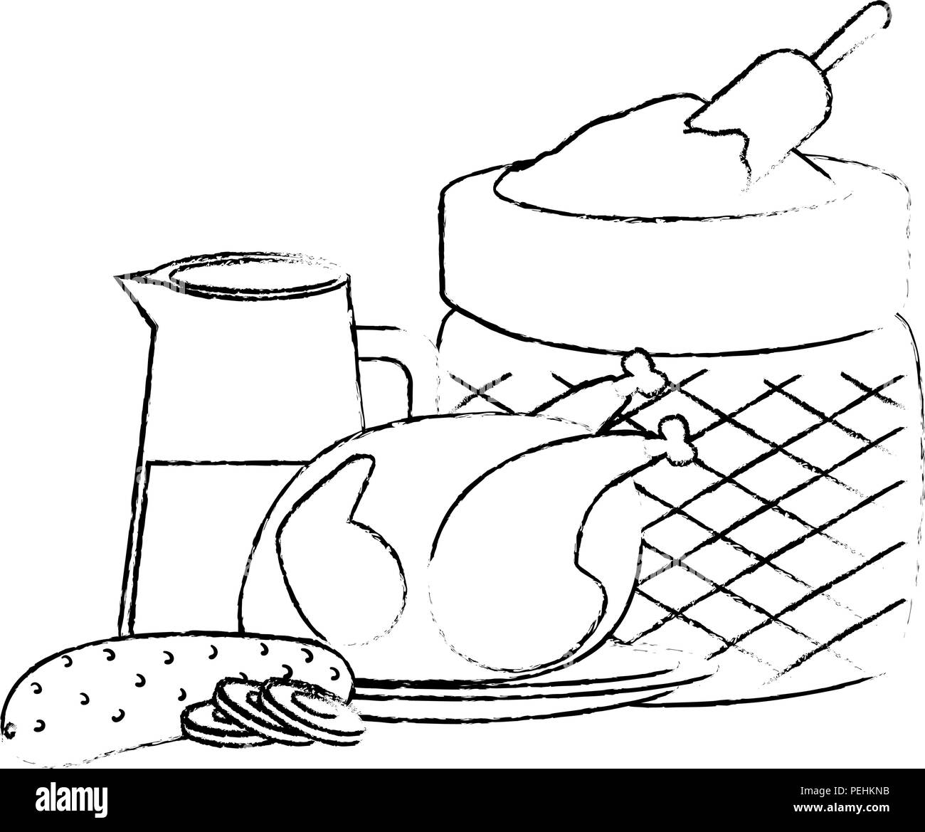 Sacco di farina con acqua e pollo Illustrazione Vettoriale