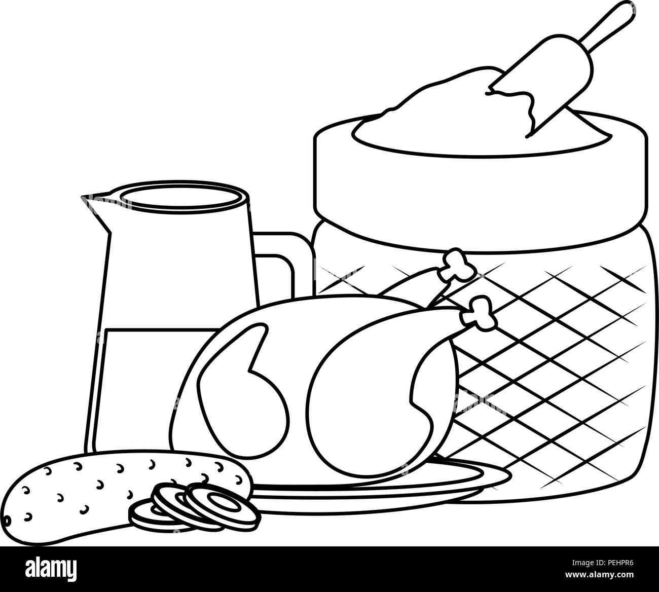 Sacco di farina con acqua e pollo Illustrazione Vettoriale