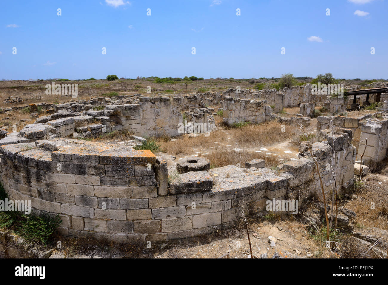 Frantoio entro le rovine Romane di Salamina vicino a Famagosta (Gazimagusa), Repubblica Turca di Cipro del Nord Foto Stock