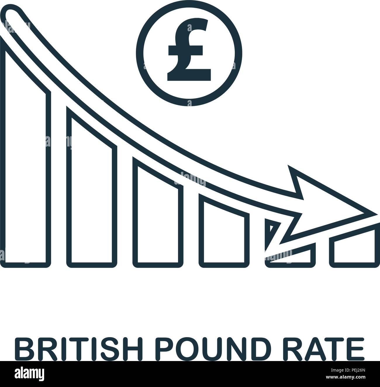 Sterlina britannica Diminuzione icona grafica. Mobile App, stampa, icona del sito web. Semplice elemento cantare. Monocromatico British Pound Diminuzione Graphic ico Illustrazione Vettoriale
