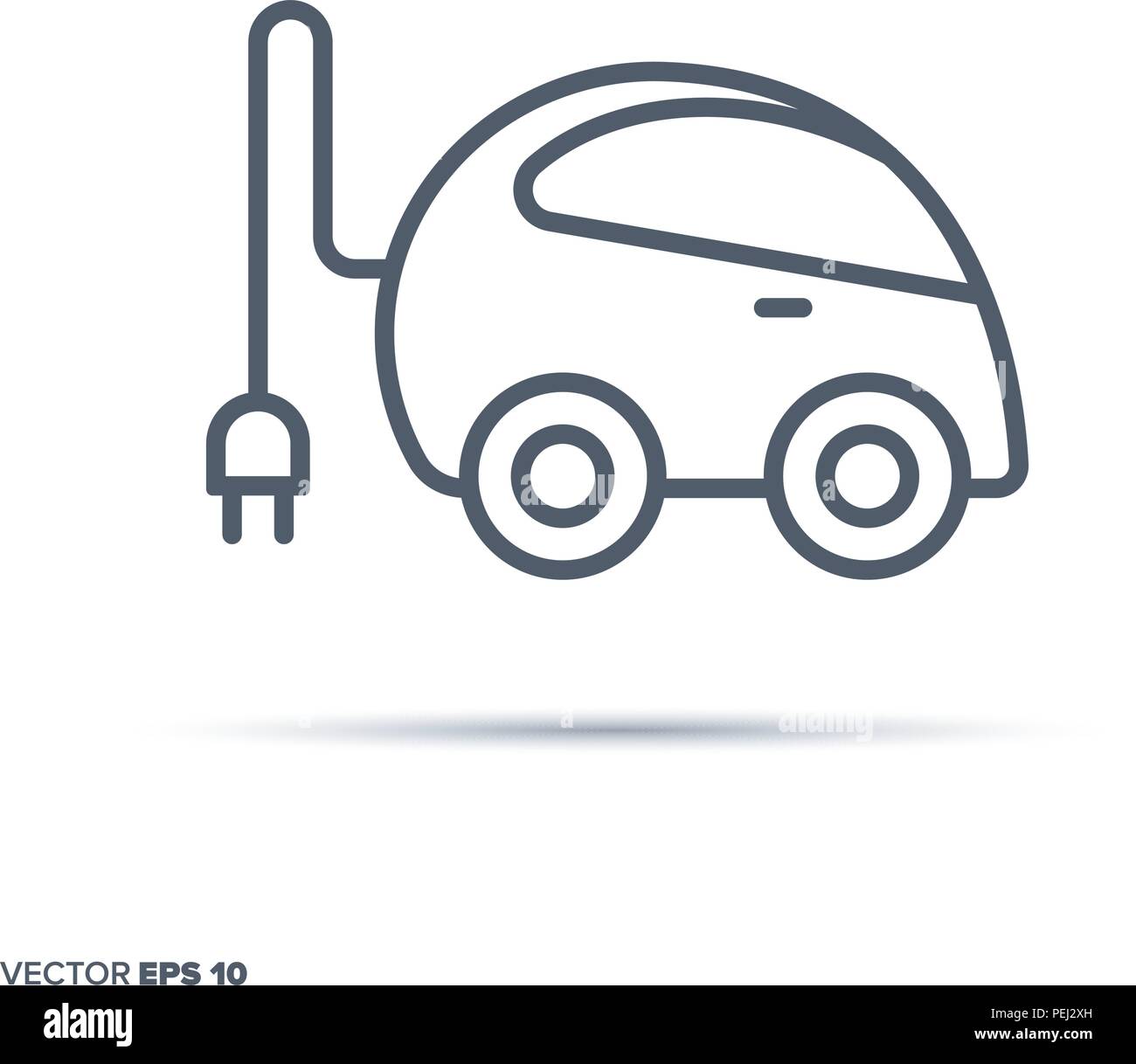 Plug-in elettrico auto compatte linea del vettore icona. Electromobility e simbolo di trasporto. Illustrazione Vettoriale