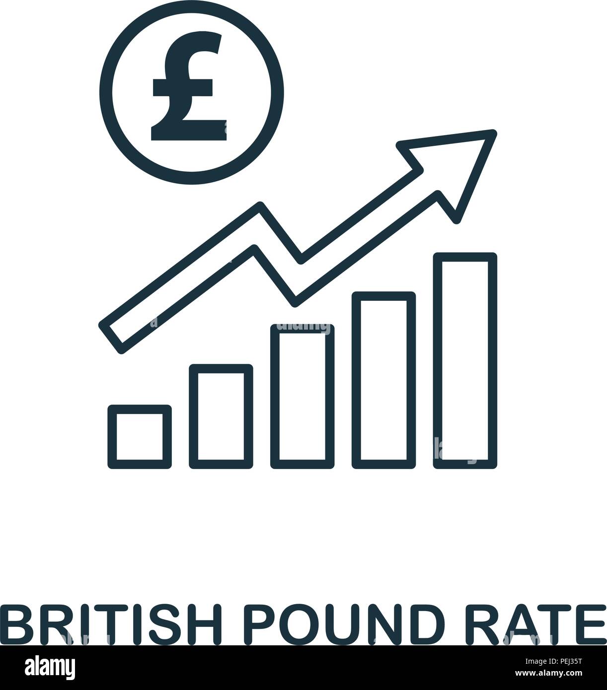 Sterlina britannica aumento di tasso icona grafica. Mobile Apps, la stampa e l'utilizzo di più. Semplice elemento cantare. Monocromatico British Pound aumento di tasso icona grafica illustrazione. Illustrazione Vettoriale
