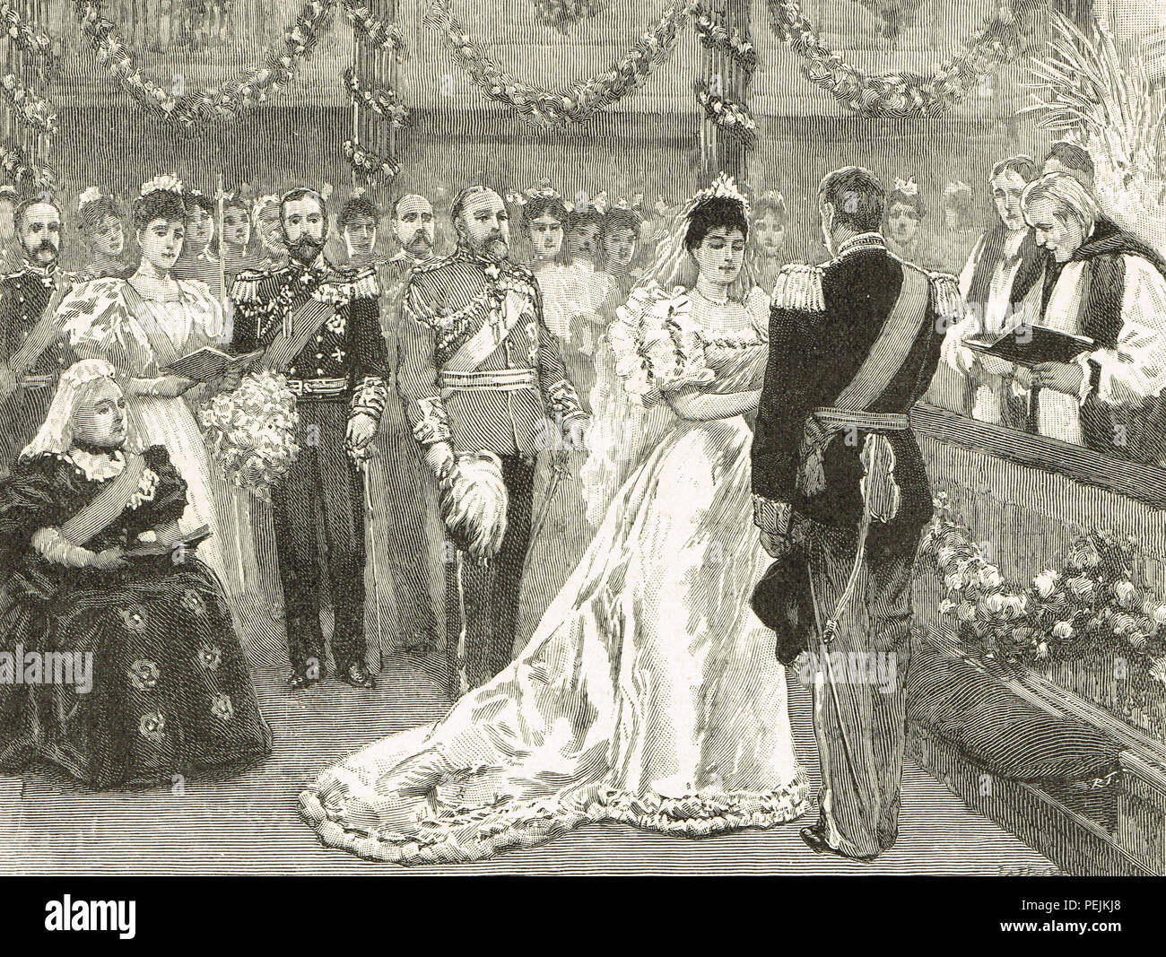 Il matrimonio della Principessa Maud del Galles, a suo cugino primo principe Carl di Danimarca, nella cappella privata a Buckingham Palace, 22 Luglio 1896 Foto Stock