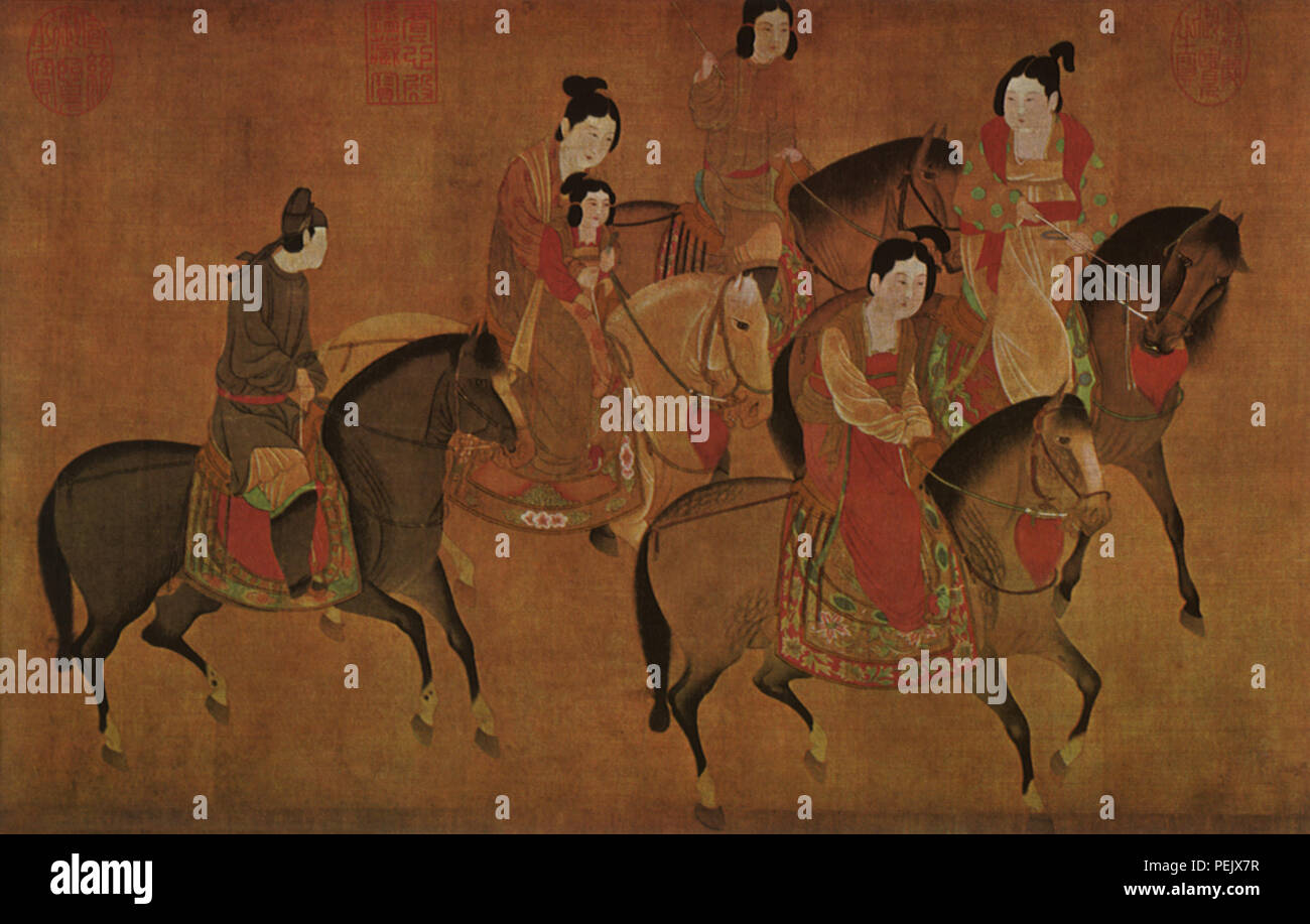 Nobildonne a cavallo, dopo Chang Hsuan Foto Stock