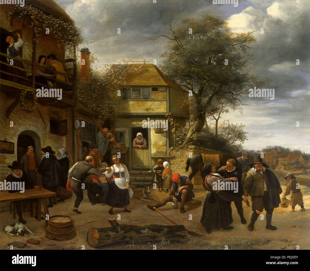 I contadini prima di una locanda, Steen Jan Foto Stock