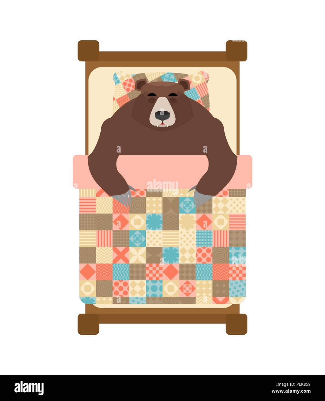 Bear dorme nel letto. dormire grizzly. Illustrazione Vettoriale Illustrazione Vettoriale