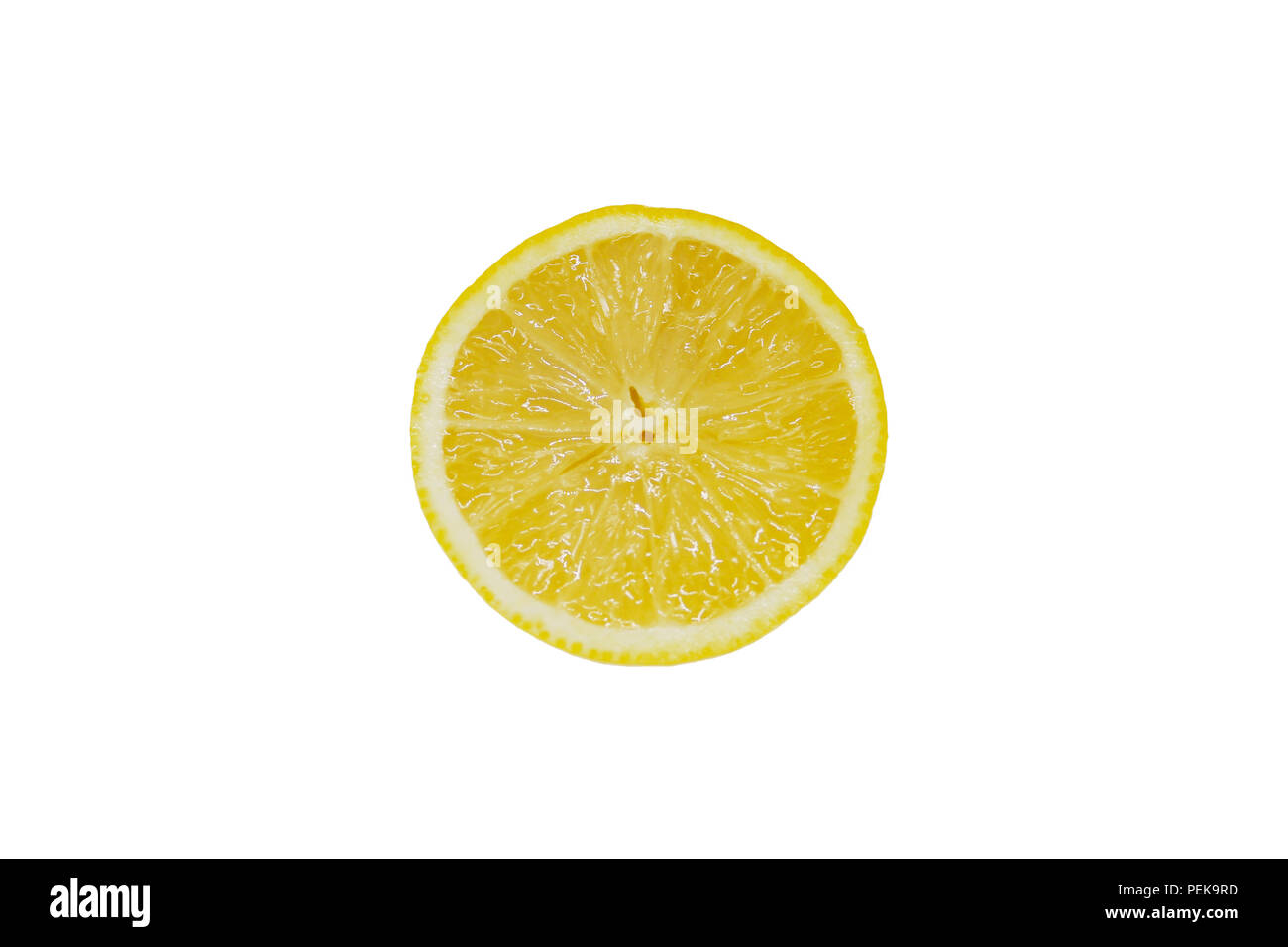 Isolato, giallo fetta di limone su sfondo bianco Foto Stock