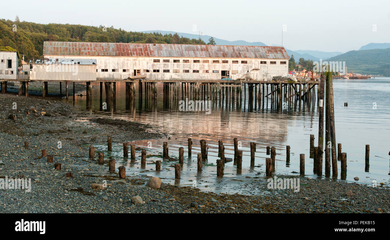 Strutture della pesca nella baia di avviso, isola di cormorani, British Columbia Foto Stock