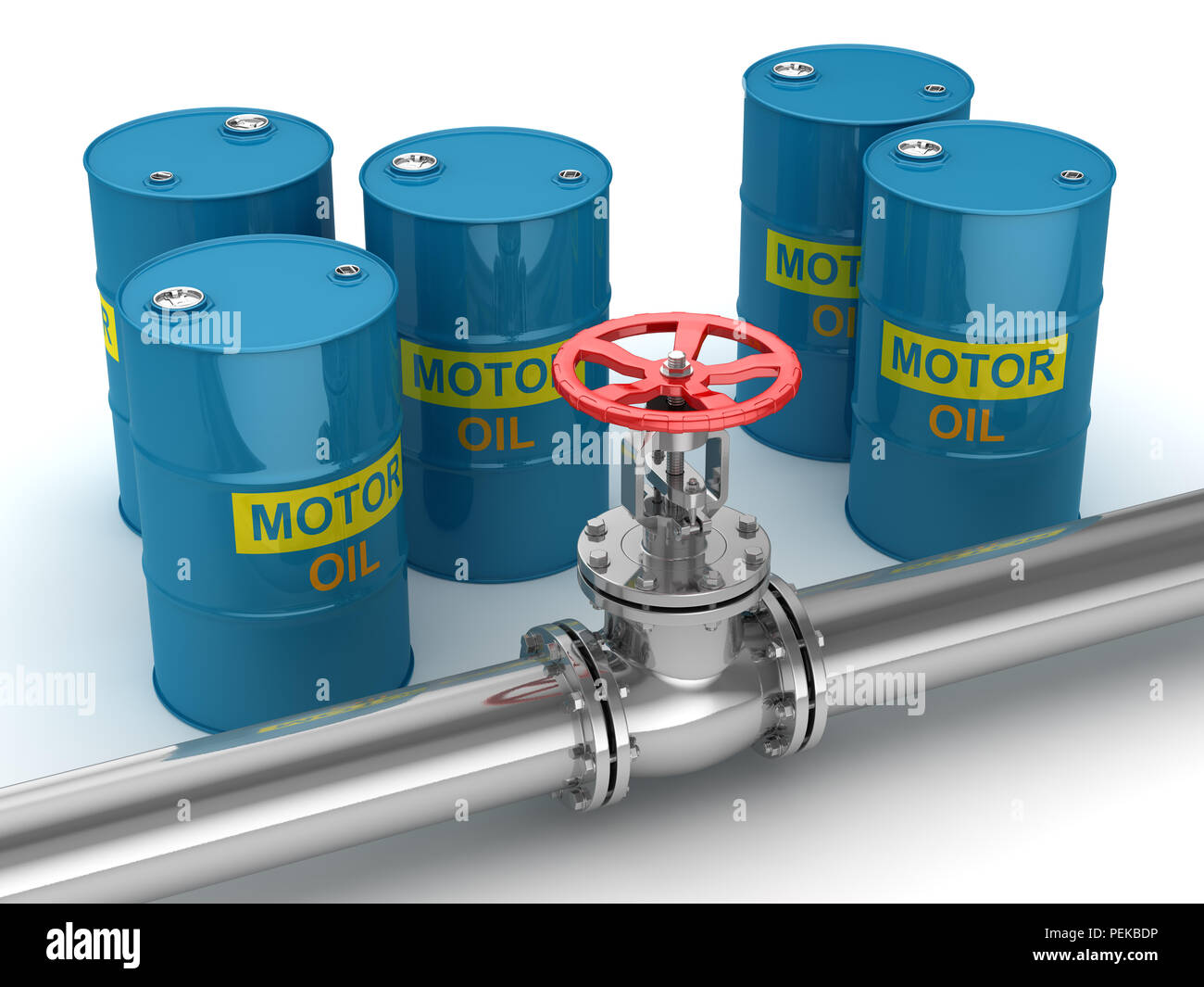 Valvola industriale e olio motore , questo è un rendering 3d generate computer immagine. Isolato su bianco. Foto Stock
